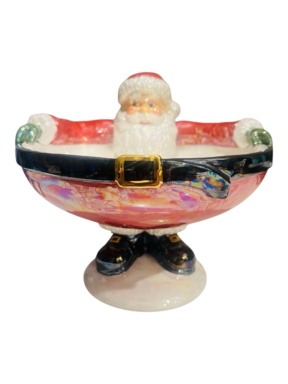 Very Rare - Department 56 Pearlized Santa Claus Big Belly Bowl Ceramic Vintage